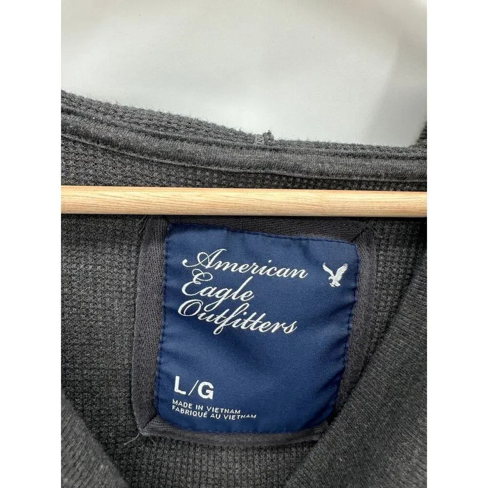 Y2K American Eagle Gray Thermal Pullover Sweater Hooded Shawl Neck Women Large - Picture 7 of 9